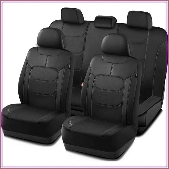 Premium Leather Car Seat Covers Full Set, Airbag Compatible, Universal Fit for Most Cars, Trucks, SUVs, Vans, Black by GiFiFY