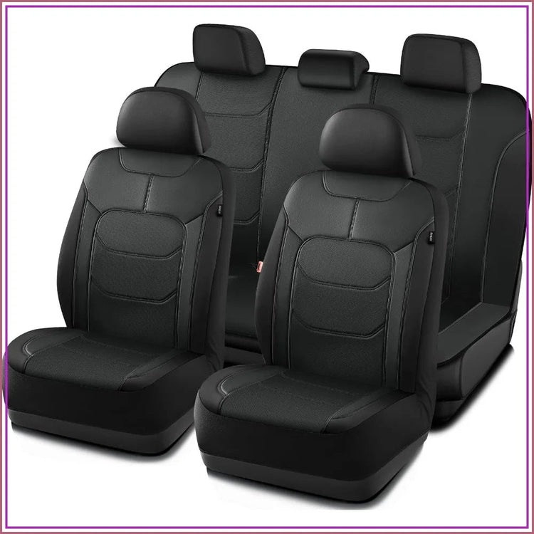 Premium Leather Car Seat Covers Full Set, Airbag Compatible, Universal Fit for Most Cars, Trucks, SUVs, Vans, Black GiFiFY