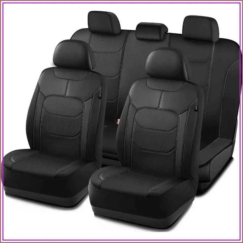Premium Leather Car Seat Covers Full Set, Airbag Compatible, Universal Fit for Most Cars, Trucks, SUVs, Vans, Black by GiFiFY