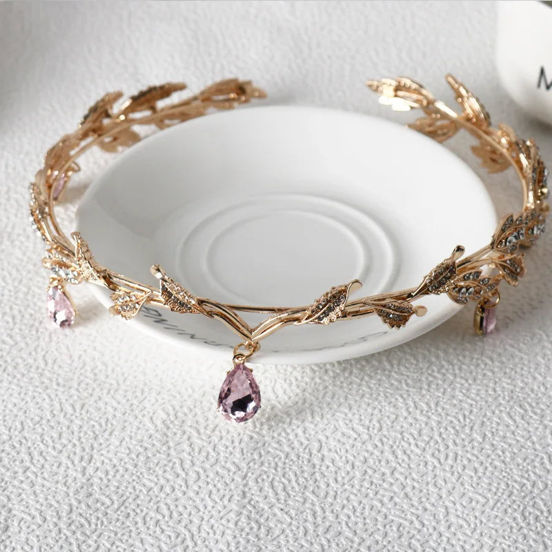 Luxury Crystal Crown Bridal Hair Accessories Wedding Rhinestone Waterdrop Leaf Tiara Crown Headband Frontlet Brides Hair Jewelry GiFTiFY