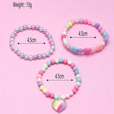 3-Pack Girls Heart Charm Beaded Bracelets Set - GiFTiFY