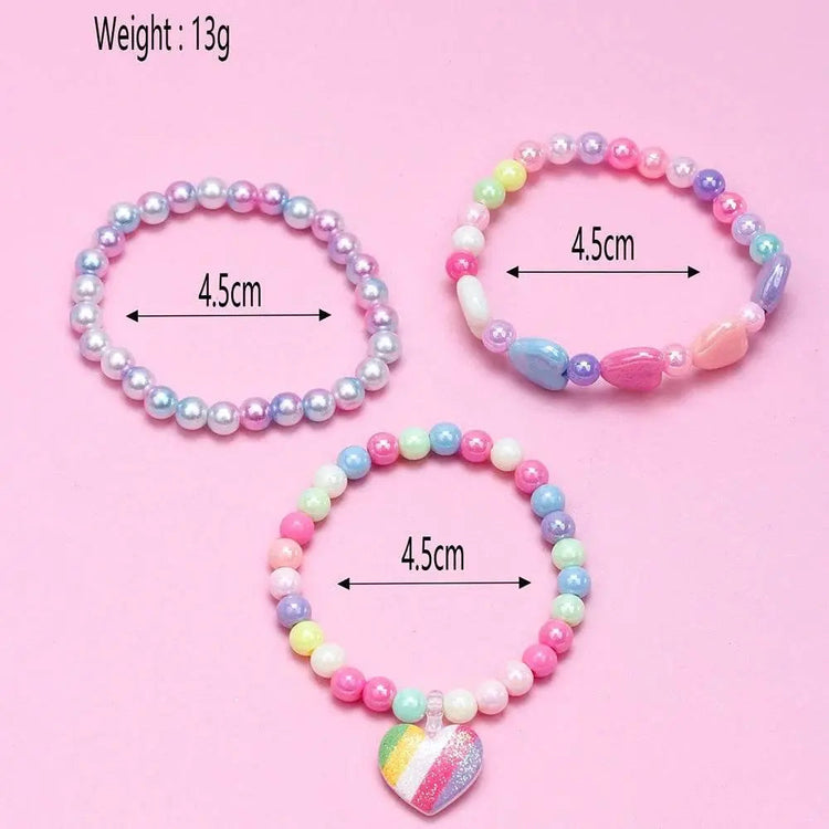 3-Pack Girls Heart Charm Beaded Bracelets Set - GiFTiFY