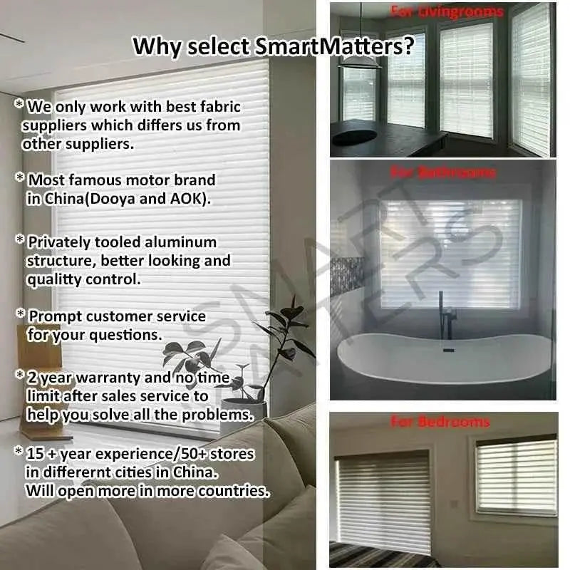 SmartMatters Electric Shangrila Blinds Smart Zigbee Blackout Zebra Shades for Windows and Doors Wifi Tuya Alexa Google Assistant Smart Shade by DS