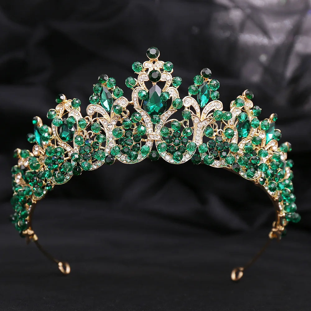 Baroque Pink Crystal Beads Bridal Crowns Handmade Tiaras Bride Headbands Rhinestone Diadem Queen Crown Wedding Hair Accessories DSERS