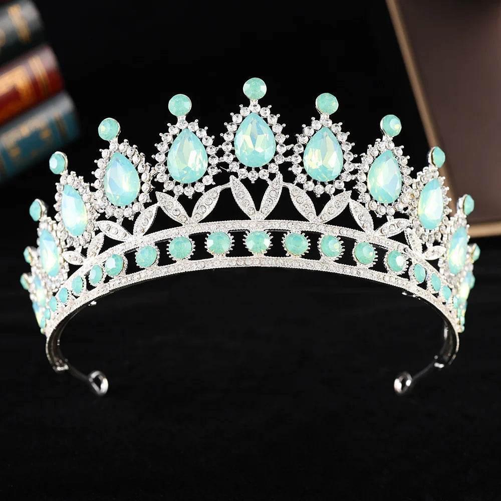 Baroque Luxury Silver Color Pink Opal Crystal Bridal Tiaras Crown Rhinestone Pageant Diadem Headpieces Wedding Hair Accessories - GiFTiFY