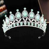 Baroque Luxury Silver Color Pink Opal Crystal Bridal Tiaras Crown Rhinestone Pageant Diadem Headpieces Wedding Hair Accessories - GiFTiFY