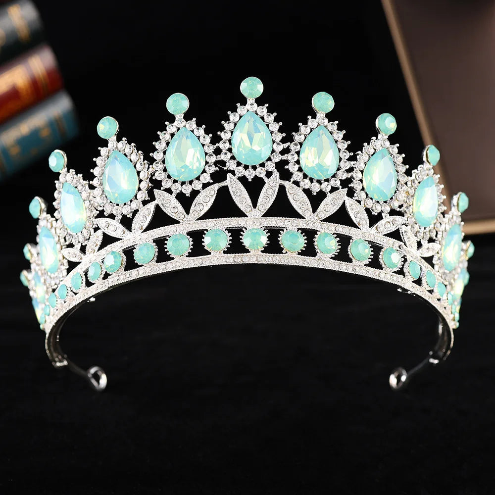Baroque Luxury Silver Color Pink Opal Crystal Bridal Tiaras Crown Rhinestone Pageant Diadem Headpieces Wedding Hair Accessories GiFTiFY
