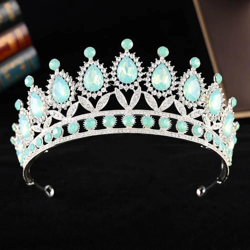 Baroque Luxury Silver Color Pink Opal Crystal Bridal Tiaras Crown Rhinestone Pageant Diadem Headpieces Wedding Hair Accessories Tiaras by DSERS