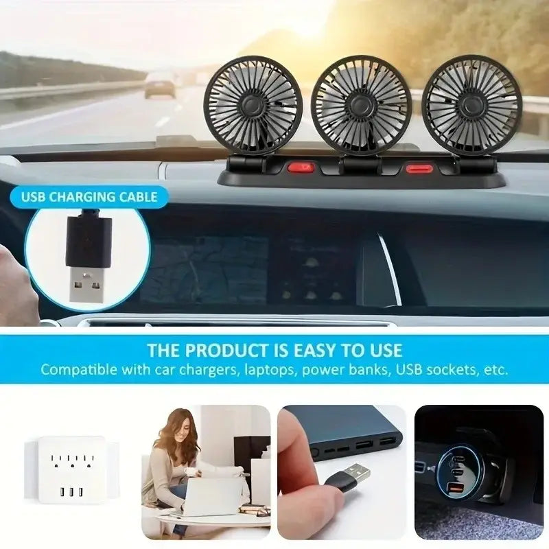 Three-Head USB Car Fan with Aromatherapy usb mini air cooler