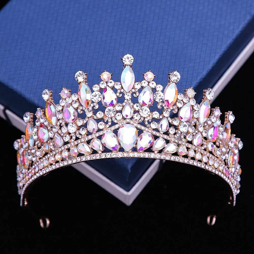 Baroque Pink Opal Crystal Bridal Crown Royal Queen Tiaras Rhinestone Pageant Prom Diadem Princess Wedding Crown Hair Accessories - GiFTiFY