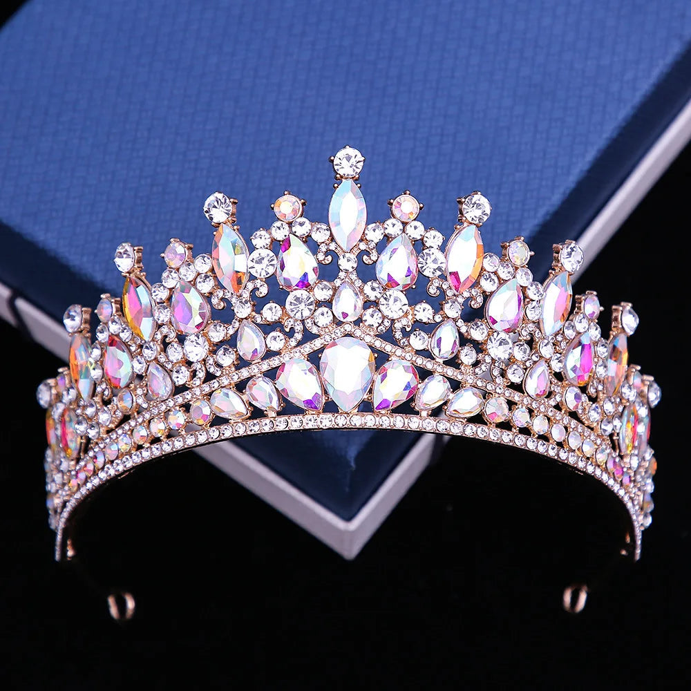 Baroque Pink Opal Crystal Bridal Crown Royal Queen Tiaras Rhinestone Pageant Prom Diadem Princess Wedding Crown Hair Accessories GiFTiFY