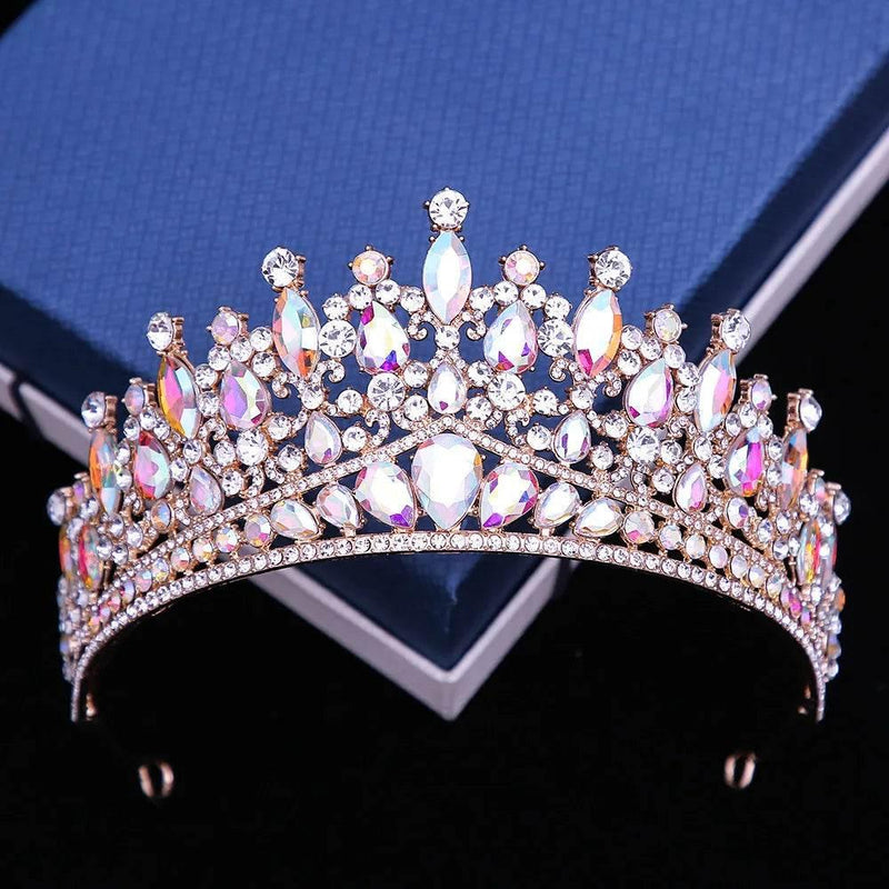 Baroque Pink Opal Crystal Bridal Crown Royal Queen Tiaras Rhinestone Pageant Prom Diadem Princess Wedding Crown Hair Accessories Tiaras by DSERS