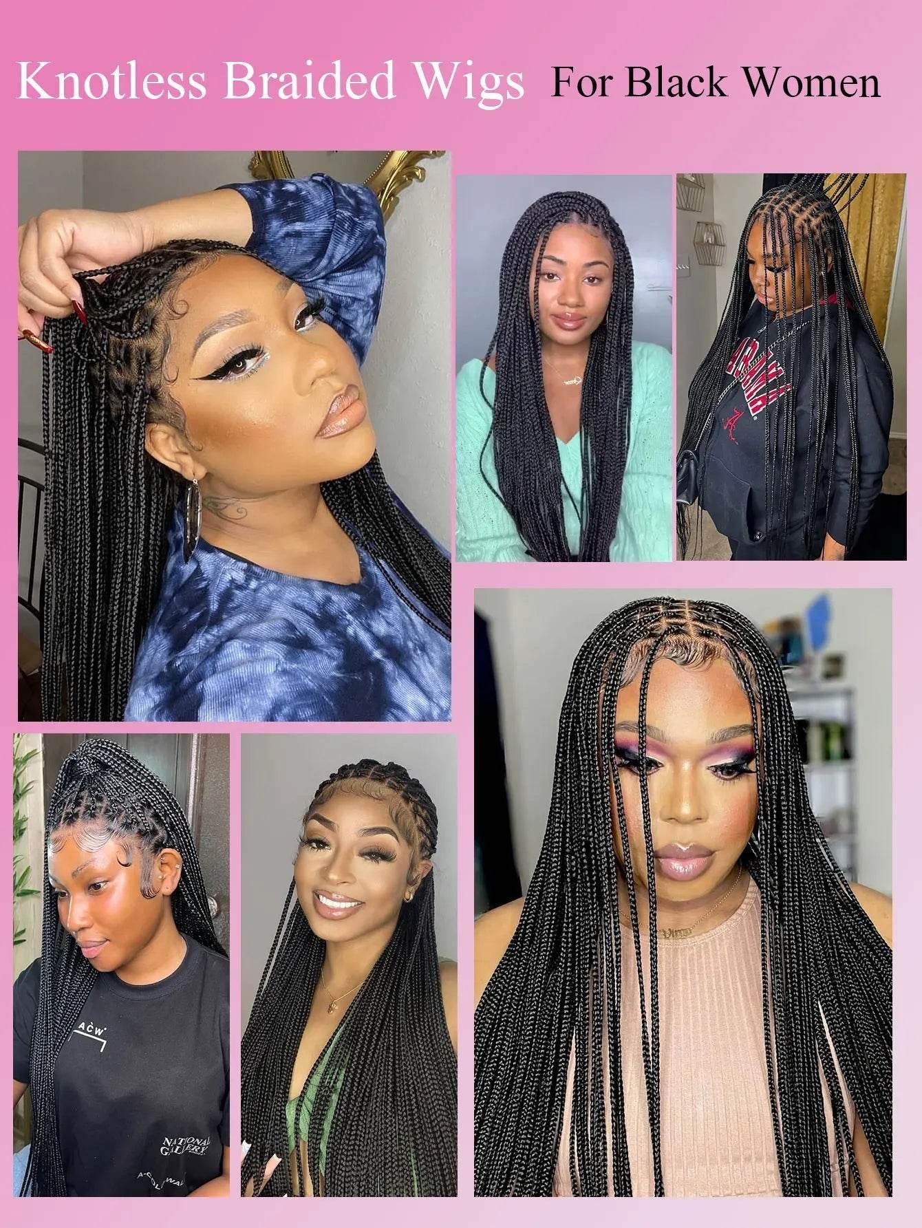 Synthetic Small Square Cornrows Braided Wigs Full Lace Knotless Box Braids Wig For Black Women 36 Inch Locs Goddess Braiding Wig - GiFTiFY