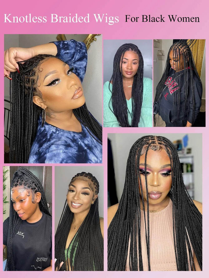 Synthetic Small Square Cornrows Braided Wigs Full Lace Knotless Box Braids Wig For Black Women 36 Inch Locs Goddess Braiding Wig - GiFTiFY