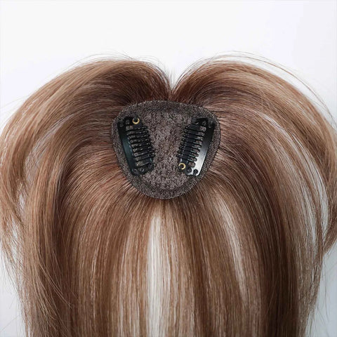 100% Remy Human Hair Toppers with Bangs Light Brown Hairpieces 3D Wispy Bangs for Women Thin Hair Real Human Hair Topper Clip In