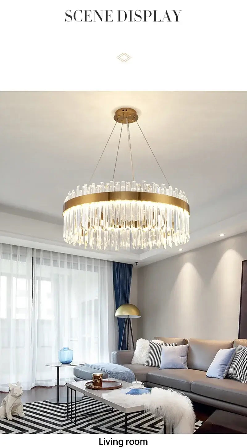 Gold Dia 80cm Crystal Ceiling Pendant Luxury Modest Crystal Chandelier Round Crystal Chandelier