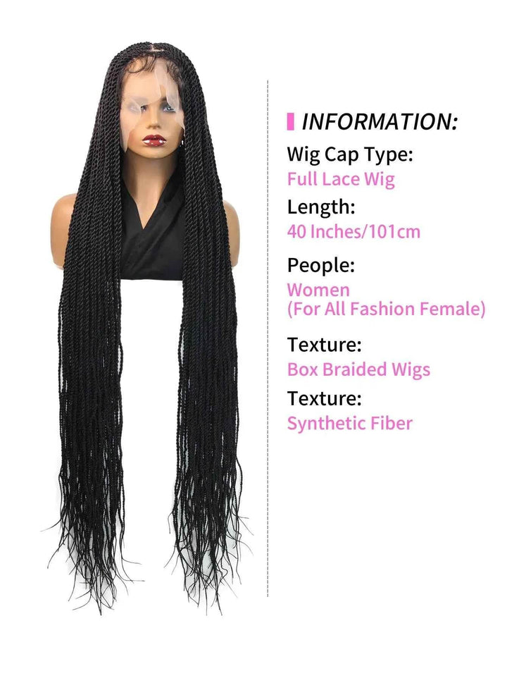 Super Long 40'' Synthetic Twist Braided Wigs Full Lace Knotless Small Box Braids With Baby Hair Senegalese Braiding Twists Wig - GiFTiFY