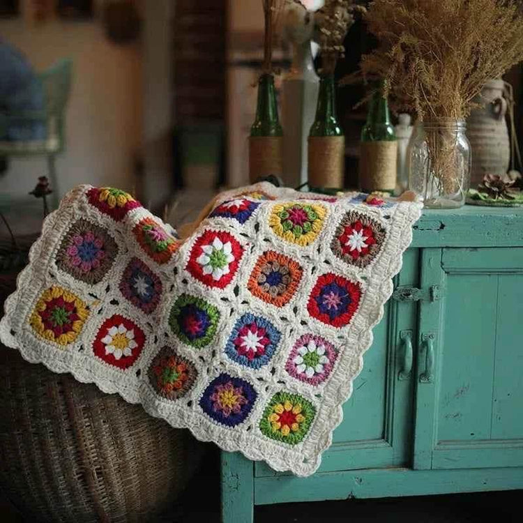 Handmade Knitting Crochet Hair Blanket Grandmother Daisy Rustic Style Decorative Tablecloth Home Decor Accessories - GiFTiFY