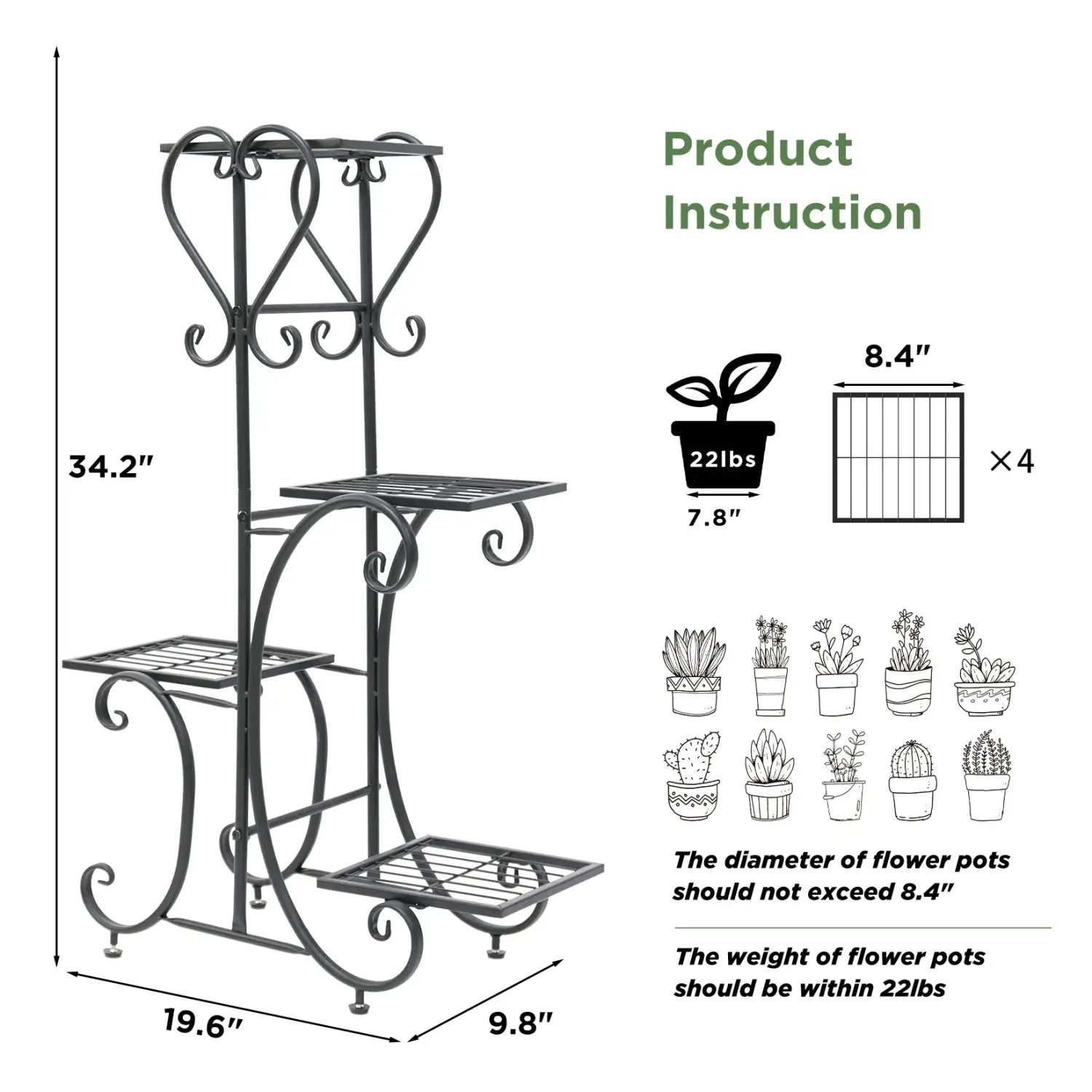 Tiered Metal Plant Stand with Plants