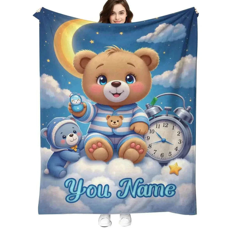 Customized personalized name blanket, printed portable, goodnight bear cartoon, party, birthday, daughter or son gift,sofa，soft - GiFTiFY