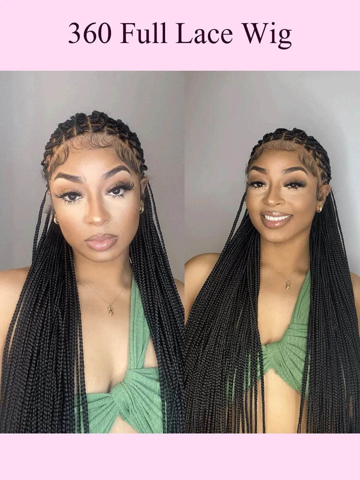 Synthetic Small Square Cornrows Braided Wigs Full Lace Knotless Box Braids Wig For Black Women 36 Inch Locs Goddess Braiding Wig - GiFTiFY