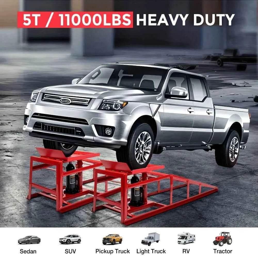 2pcs Heavy Duty Hydraulic Car Ramps 11000lbs Floor Jack Lift Ramps for Oil Changes, Truck Trailer, Home Garage & Auto Repair - GiFTiFY