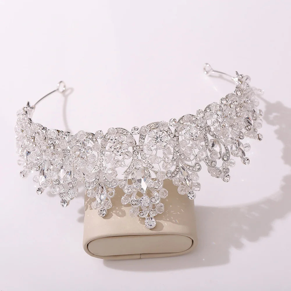 Baroque Pink Crystal Beads Bridal Crowns Handmade Tiaras Bride Headbands Rhinestone Diadem Queen Crown Wedding Hair Accessories DSERS