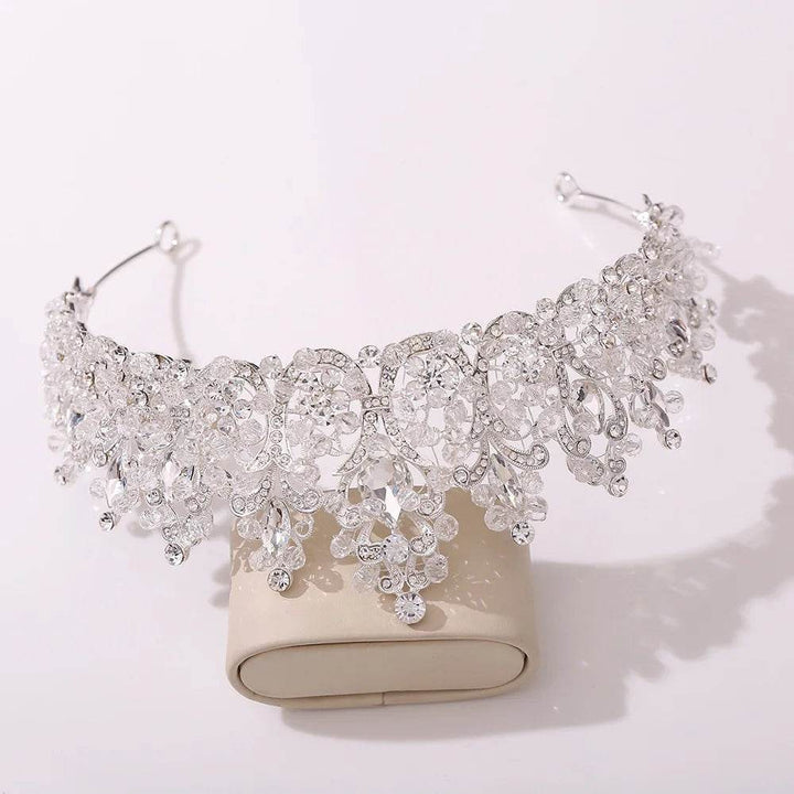 Baroque Pink Crystal Beads Bridal Crowns Handmade Tiaras Bride Headbands Rhinestone Diadem Queen Crown Wedding Hair Accessories - GiFTiFY