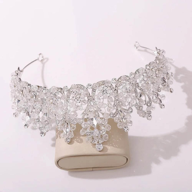 Baroque Pink Crystal Beads Bridal Crowns Handmade Tiaras Bride Headbands Rhinestone Diadem Queen Crown Wedding Hair Accessories - GiFTiFY