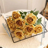 10/1 Heads Golden Silver Rose Artificial Flower DIY Wedding Floral Arrangement Material Silk Bridal Bouquet Photo Prop Home Deco