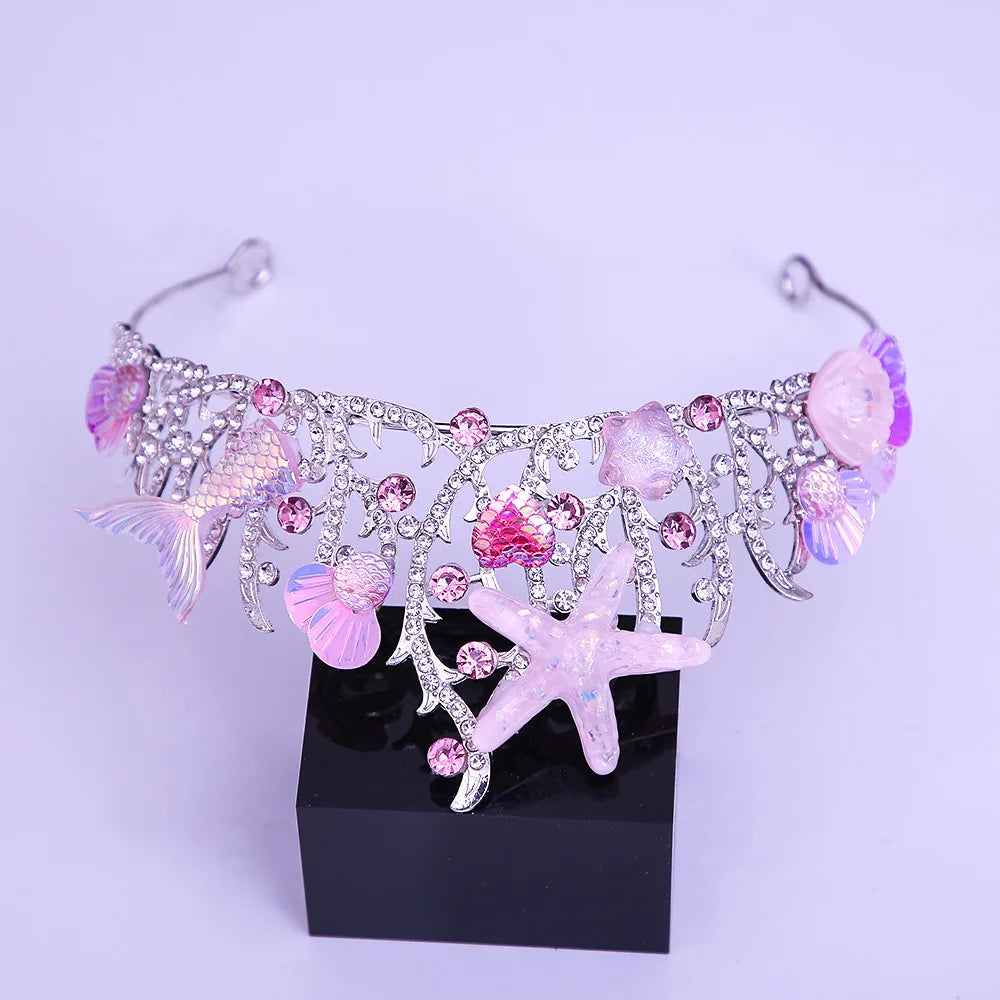 New Mermaid Crown Diadem Halloween Ocean Style Costume Seashell Starfish Hair Accessories for Women Girls Birthday Party Tiaras GiFTiFY