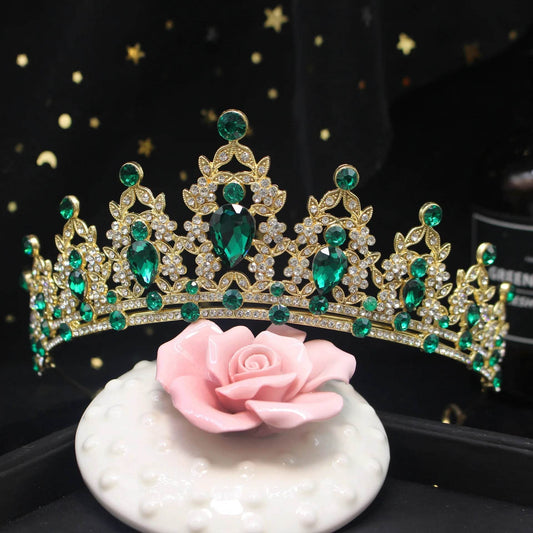 Baroque Vintage Gold Color Pink Crystal Wedding Tiaras Crown Rhinestone Diadem Bridal Hair Accessories Headbands Tiara De Noiva DSERS