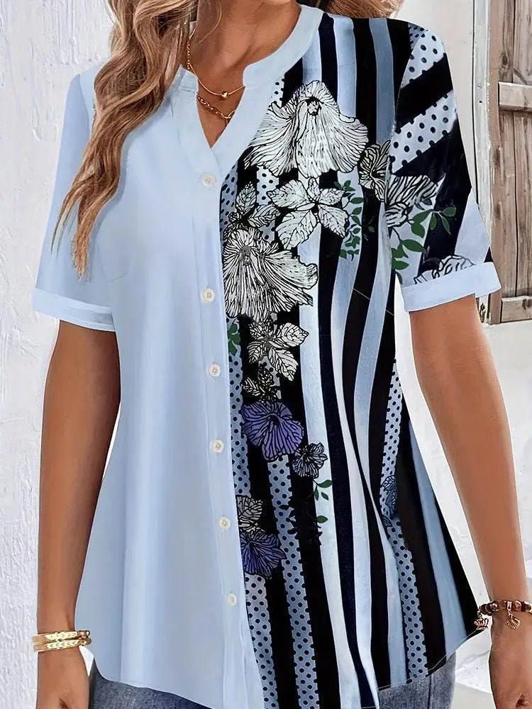 Plus Size Striped Half Sleeve Spring Blouse - GiFTiFY