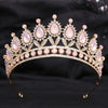 Baroque Blue Green Pink Opal Tiara Crowns Hair Jewelry Rhinestone Diadem Birthday Party Wedding Crystal Bridal Crown Accessories DSERS