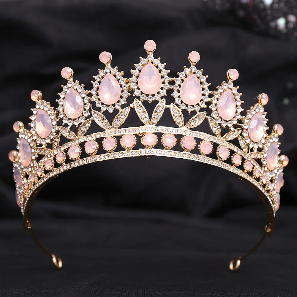 Baroque Blue Green Pink Opal Tiara Crowns Hair Jewelry Rhinestone Diadem Birthday Party Wedding Crystal Bridal Crown Accessories DSERS