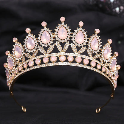 Baroque Blue Green Pink Opal Tiara Crowns Hair Jewelry Rhinestone Diadem Birthday Party Wedding Crystal Bridal Crown Accessories DSERS