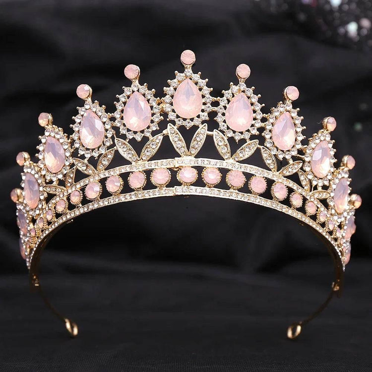 Baroque Blue Green Pink Opal Tiara Crowns Hair Jewelry Rhinestone Diadem Birthday Party Wedding Crystal Bridal Crown Accessories - GiFTiFY