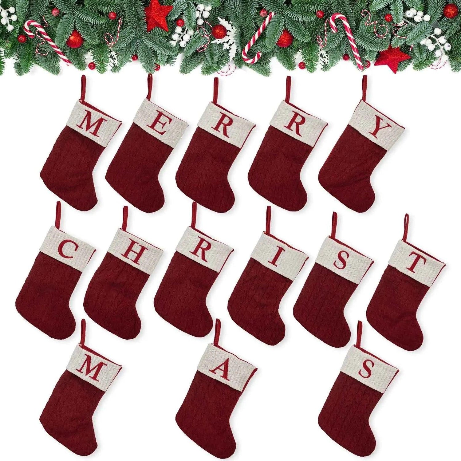 navidad Christmas Boots Letters Christmas Stocking New Knitting Christmas Tree Pendant Decorations SnowflakeChristmas Socks