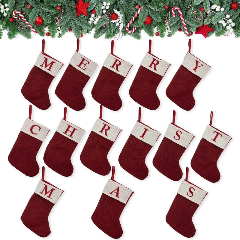 navidad Christmas Boots Letters Christmas Stocking New Knitting Christmas Tree Pendant Decorations SnowflakeChristmas Socks by DSERS