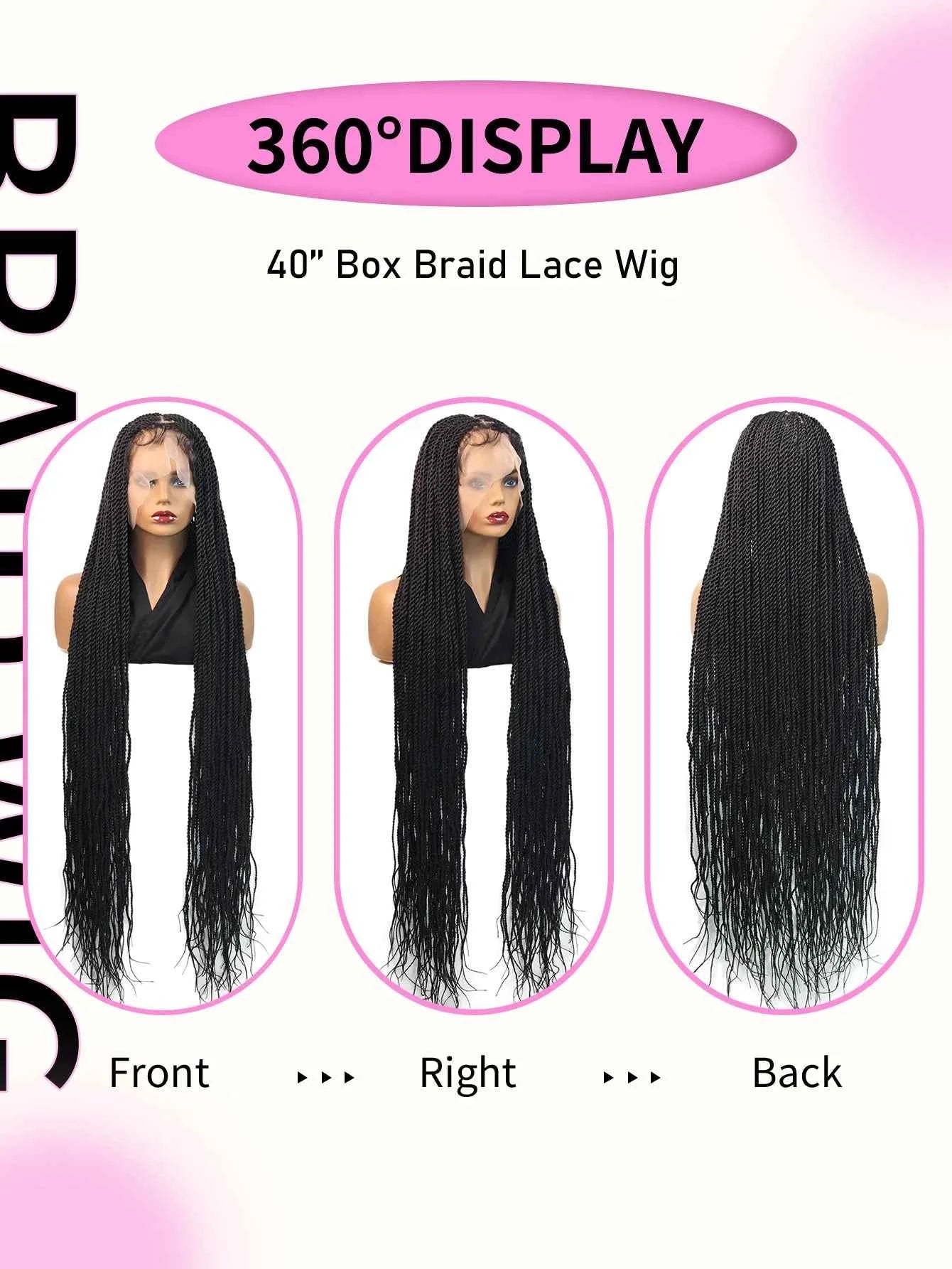Super Long 40'' Synthetic Twist Braided Wigs  Full Lace Knotless Small Box Braids With Baby Hair Senegalese Braiding Twists Wig