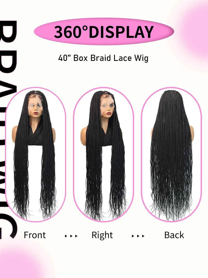 Super Long 40'' Synthetic Twist Braided Wigs Full Lace Knotless Small Box Braids With Baby Hair Senegalese Braiding Twists Wig - GiFTiFY