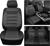 3D Foam Back Support Leather Car Seat Covers Full Set Air Mesh Automotive Seat Covers All Season Fit SUV Sedan Van Airbag Compatible Elegant Black Gray GiFiFY