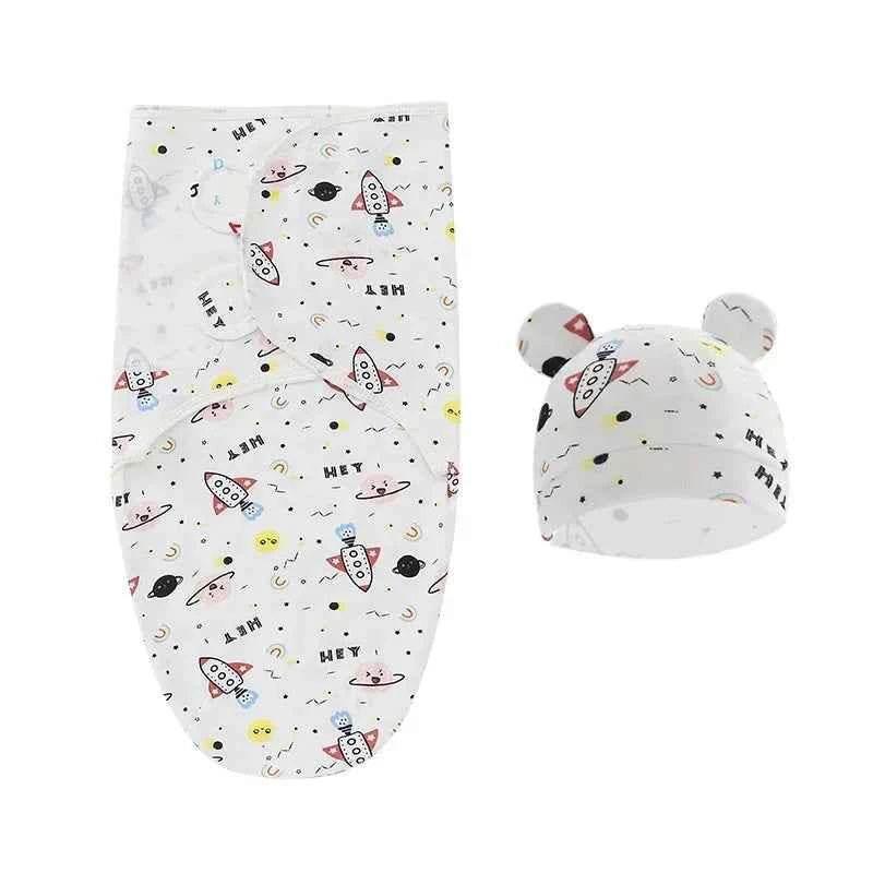 100% Organic Cotton Baby Swaddle Blanket Wrap Hat Set for Infant Adjustable Newborn Swaddle Baby Swaddle for 0-3 Month - GiFTiFY