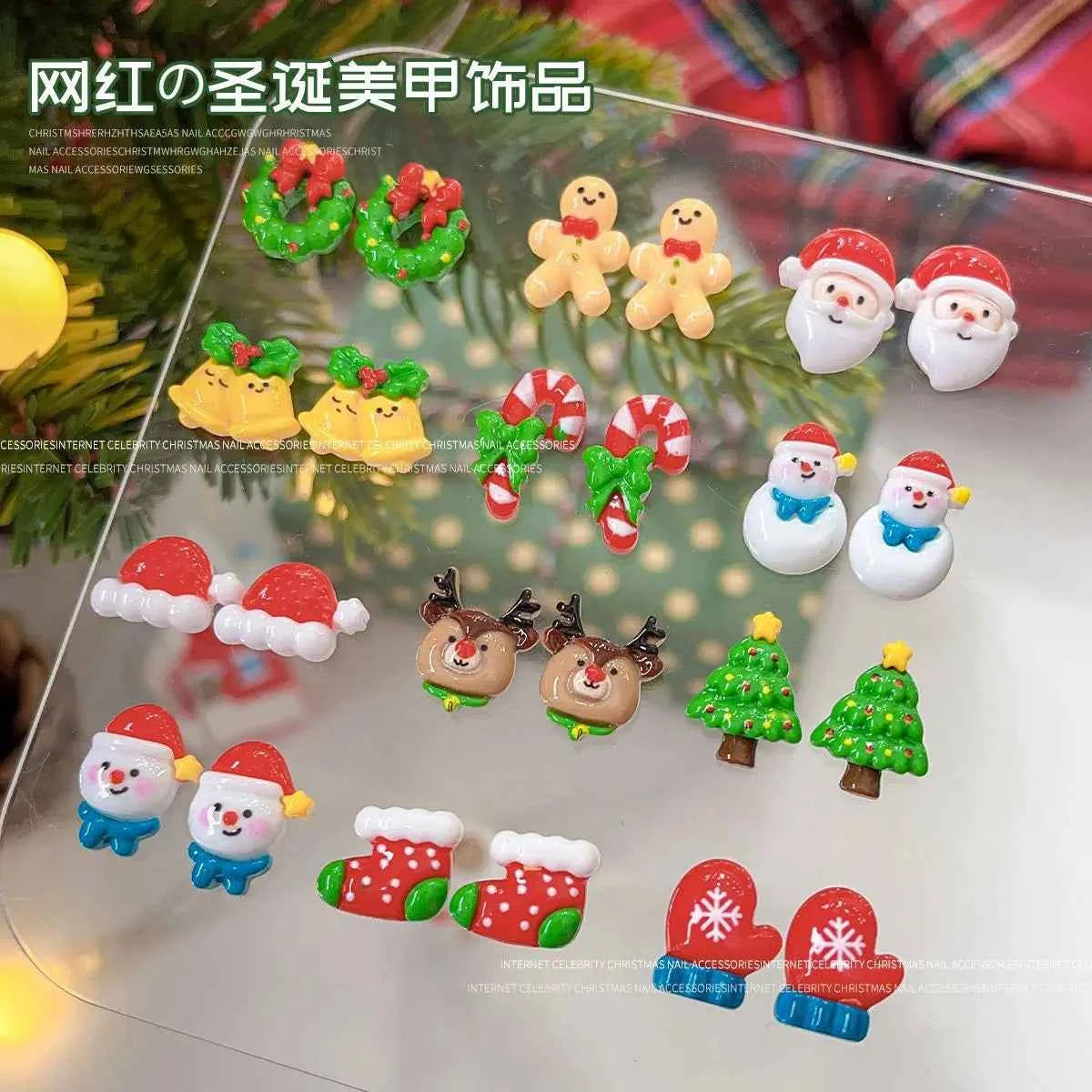 Christmas Series Nail Art Accessories 3D Resin Nail Charms Cute Bells Reindeer Snowman Cartoon Versatile Winter Nail Decorations