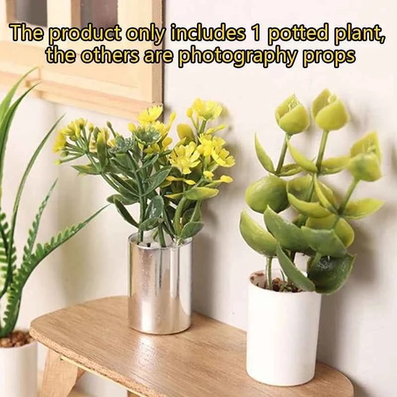 1:12 Dollhouse Miniature Potted Plant Green Leaves Pot Bonsai Garden Home Model Decor Toy Doll House Accessories by DSERS