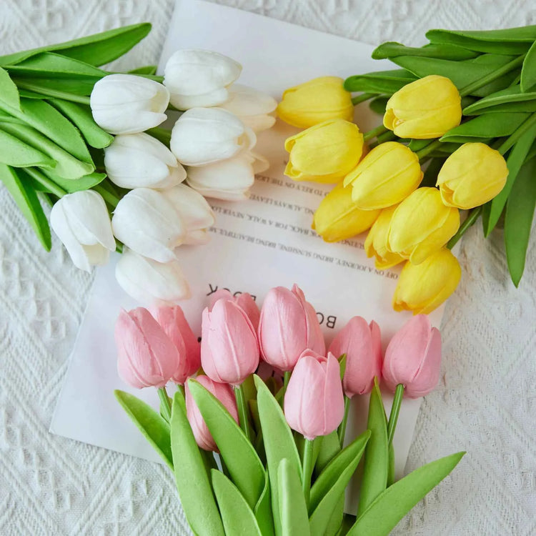 5 Pieces Tulips Artificial Flowers Bunch Home Decor Real Touch Tulip Flowers for Decoration Wedding Bridal Bouquet Fake Flowers