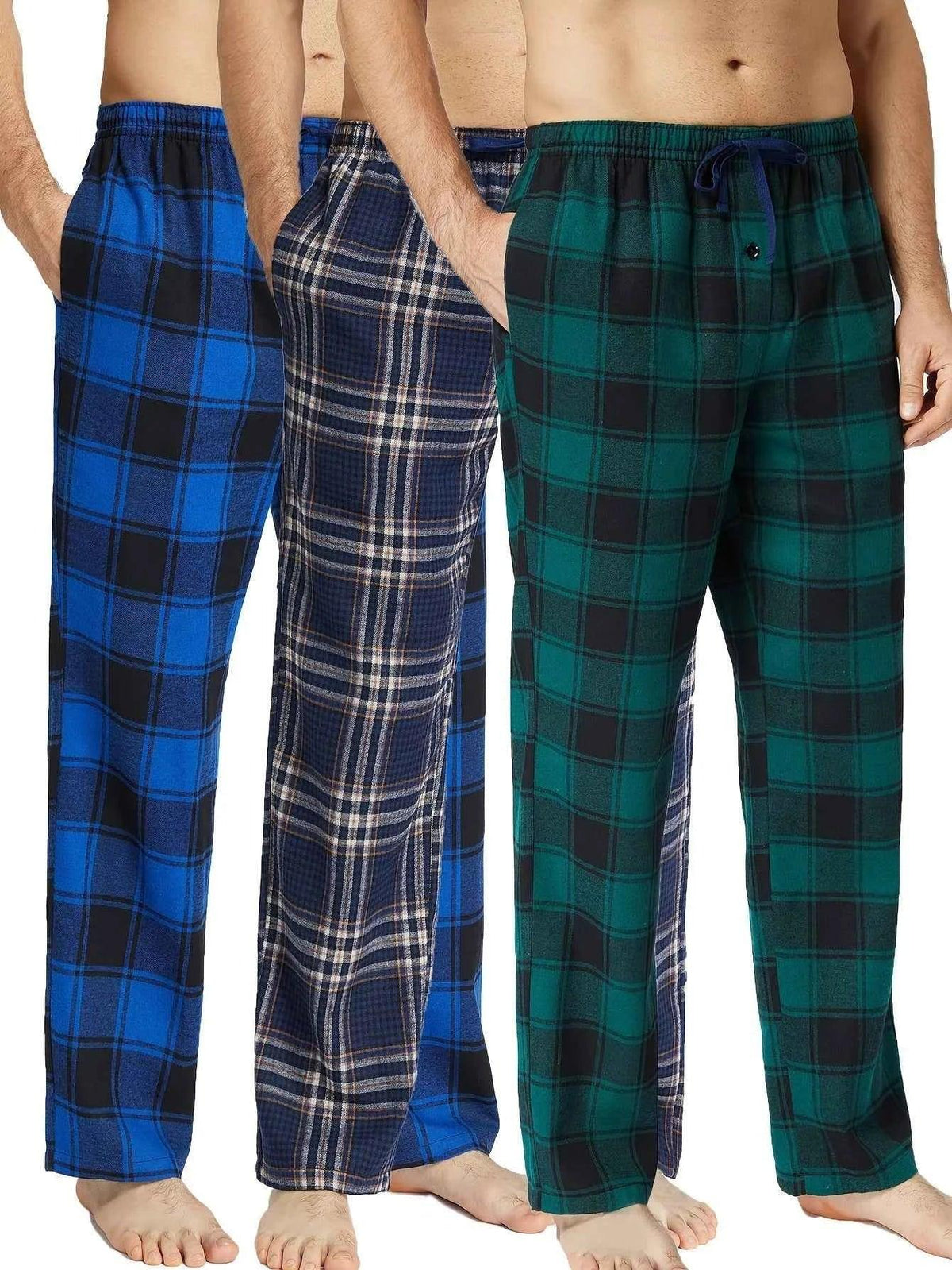 JupiterSecret 3pcs Men's Pajama Pants Autumn/Winter Flannel Cotton Plaid Sleep & Lounge PJ Bottoms with Pockets and Button Fly Pijama by DSERS