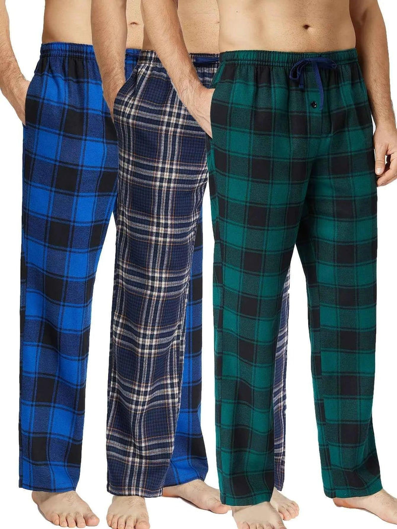 JupiterSecret 3pcs Men's Pajama Pants Autumn/Winter Flannel Cotton Plaid Sleep & Lounge PJ Bottoms with Pockets and Button Fly Pijama by DSERS