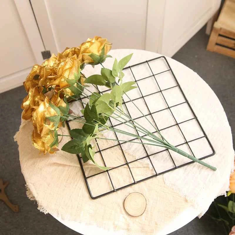 10/1 Heads Golden Silver Rose Artificial Flower DIY Wedding Floral Arrangement Material Silk Bridal Bouquet Photo Prop Home Deco
