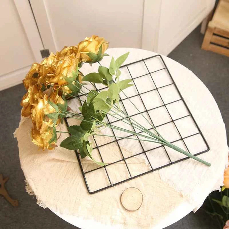 10/1 Heads Golden Silver Rose Artificial Flower DIY Wedding Floral Arrangement Material Silk Bridal Bouquet Photo Prop Home Deco